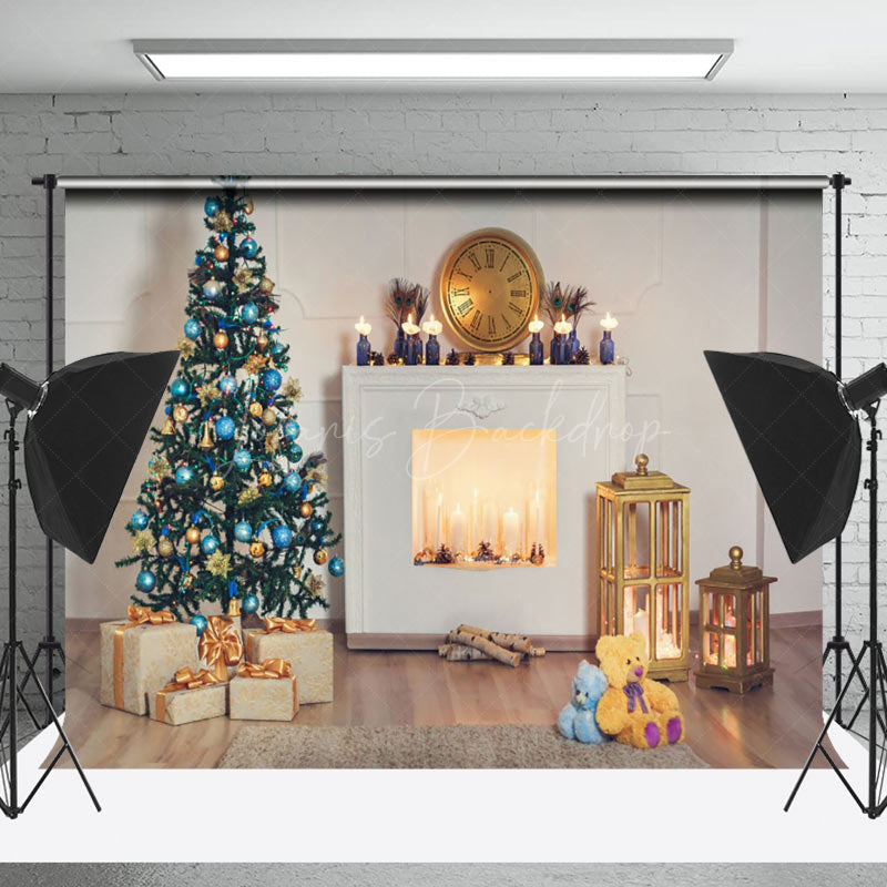 Lofaris Candles Fireplace Christmas Tree Photo Backdrop