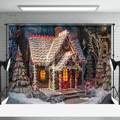 Lofaris Candy Cane Gingerbread House Christmas Backdrop