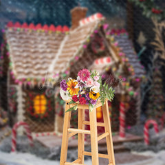 Lofaris Candy Cane Gingerbread House Christmas Backdrop