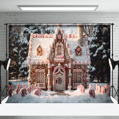 Lofaris Candy Cane Gingerbread House Snowy Christmas Backdrop