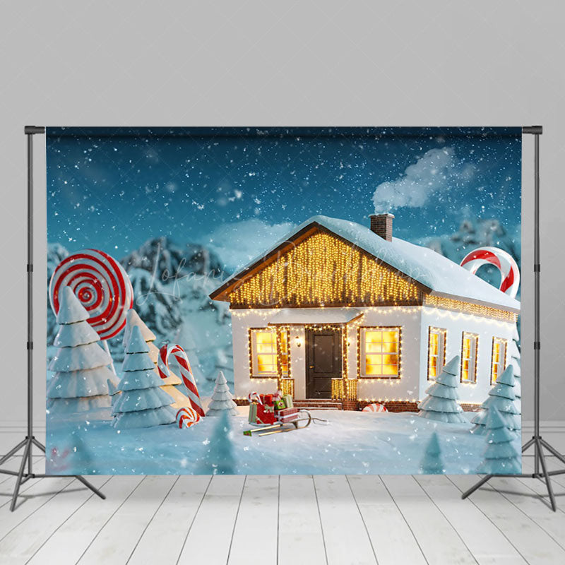 Lofaris Candy Cane Snowy Wild Light House Christmas Backdrop