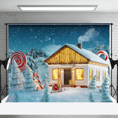 Lofaris Candy Cane Snowy Wild Light House Christmas Backdrop