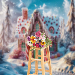 Lofaris Candy Gingerbread House Snowy Forest Photo Backdrop