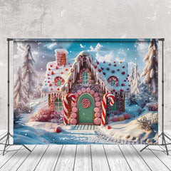 Lofaris Candy Gingerbread House Snowy Forest Photo Backdrop