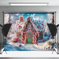 Lofaris Candy Gingerbread House Snowy Forest Photo Backdrop