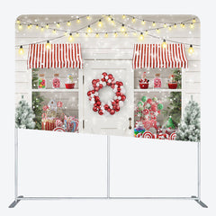 Lofaris Candy Store Christmas Tree Tension Fabric Backdrop