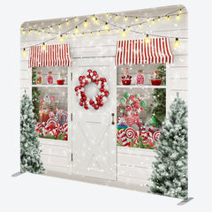 Lofaris Candy Store Christmas Tree Tension Fabric Backdrop