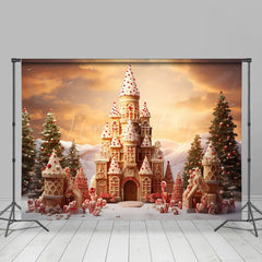 Lofaris Candyland Castle Snowy Wild Tree Christmas Backdrop