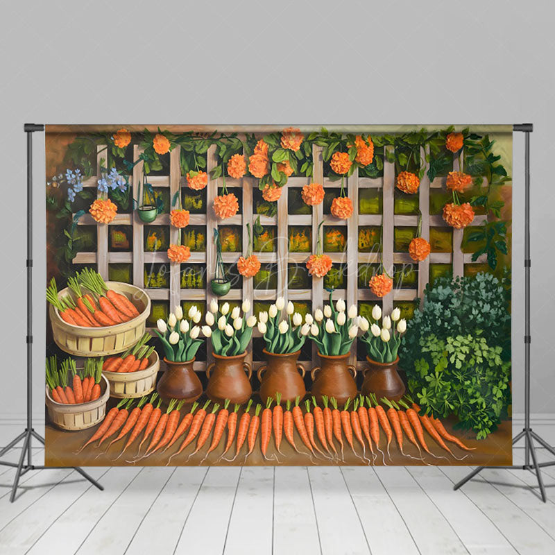 Lofaris Carrots Floral Greenery Rural Spring Photo Backdrop