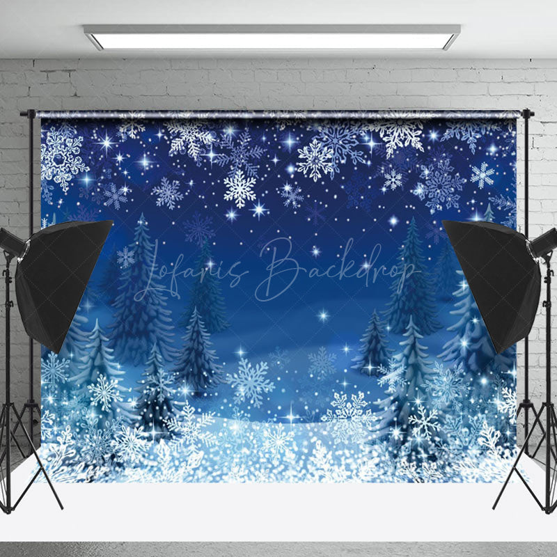 Lofaris Cartoon Blue Snowy Pine Tree Winter Photo Backdrop