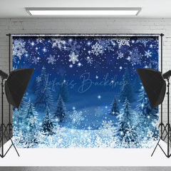 Lofaris Cartoon Blue Snowy Pine Tree Winter Photo Backdrop