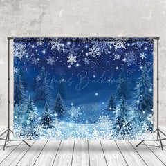 Lofaris Cartoon Blue Snowy Pine Tree Winter Photo Backdrop