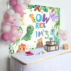 Lofaris Cartoon Colorful Dinosaurs 3rd Birthday Backdrop