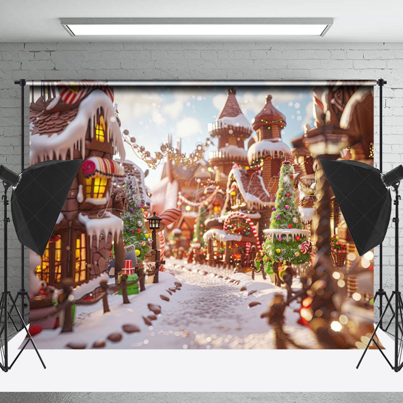 Lofaris Cartoon Festive Snowy Town Merry Christmas Backdrop