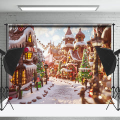 Lofaris Cartoon Festive Snowy Town Merry Christmas Backdrop