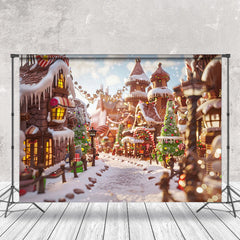 Lofaris Cartoon Festive Snowy Town Merry Christmas Backdrop