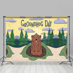 Lofaris Cartoon Forest Clouds Happy Groundhog Day Backdrop