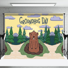 Lofaris Cartoon Forest Clouds Happy Groundhog Day Backdrop