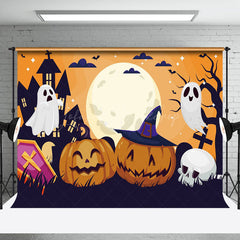 Lofaris Cartoon Ghosts Pumpkins Full Moon Halloween Backdrop