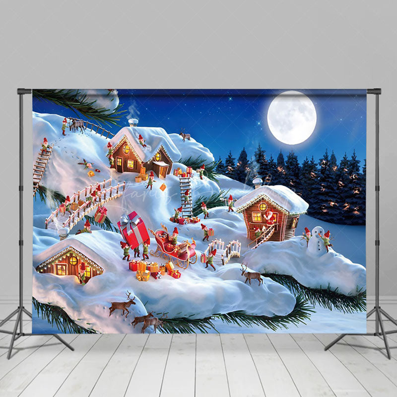 Lofaris Cartoon Lilliput Snowy House Merry Christmas Backdrop