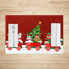 Lofaris Cartoon Red Christmas Train Snow Set Of 4 Placemats