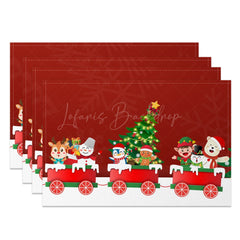 Lofaris Cartoon Red Christmas Train Snow Set Of 4 Placemats