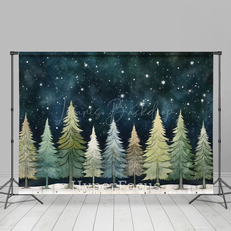 Lofaris Cartoon Starry Night Sky Forest Christmas Backdrop