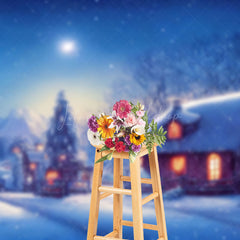 Lofaris Cartoon Winter Outdoor House Snow Scene Backdrop