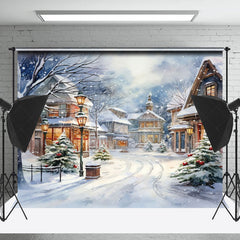 Lofaris Cartoon Winter Outdoor Town Snow Scene Backdrop