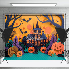 Lofaris Castle Bats Pumpkins Trees Halloween Photo Backdrop