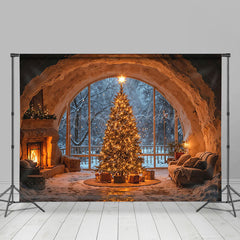 Lofaris Cave Style Fireplace Window Light Xmas Tree Backdrop