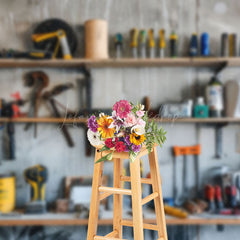 Lofaris Cement Wall Auto Repair Tools Shelf Photo Backdrop