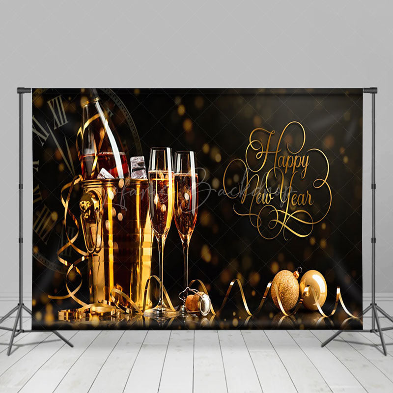 Lofaris Champagne Bucket Clock Happy New Year Photo Backdrop