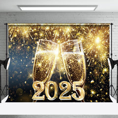 Lofaris Champagne Glass Golden Sparkle 2025 New Year Backdrop