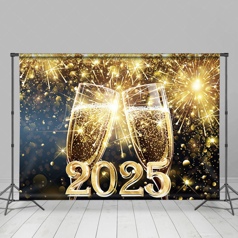 Lofaris Champagne Glass Golden Sparkle 2025 New Year Backdrop