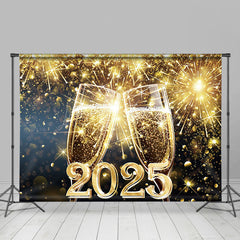 Lofaris Champagne Glass Golden Sparkle 2025 New Year Backdrop