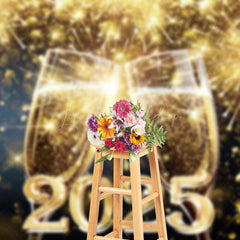 Lofaris Champagne Glass Golden Sparkle 2025 New Year Backdrop