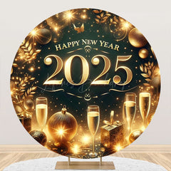 Lofaris Champagne Shiny New Year 2025 Round Party Backdrop