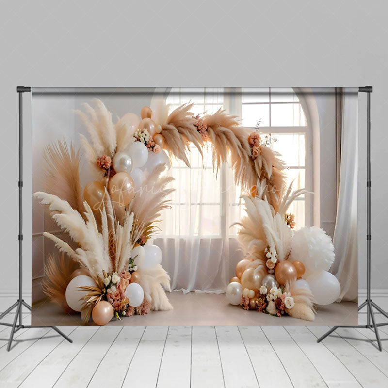 Lofaris Charm Hay Balloon Archway Natural Palette Backdrop