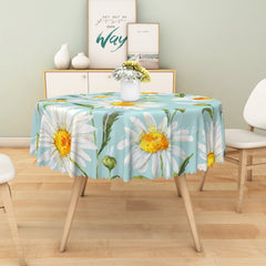 Lofaris Charming Daisy Pattern White Petals Blue Tablecloth