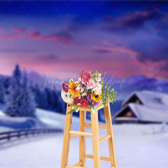 Lofaris Charming Winter Wonderlands Cabin Scene Backdrop