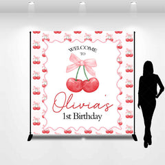 Lofaris Cherry Bow Tie Custom Name 1st Birthday Backdrop