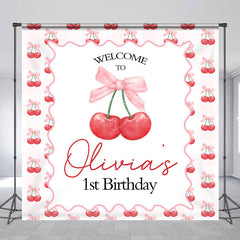 Lofaris Cherry Bow Tie Custom Name 1st Birthday Backdrop