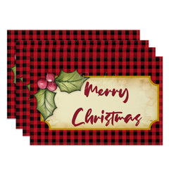 Lofaris Cherry Leaves Red Plaid Christmas Set Of 4 Placemats