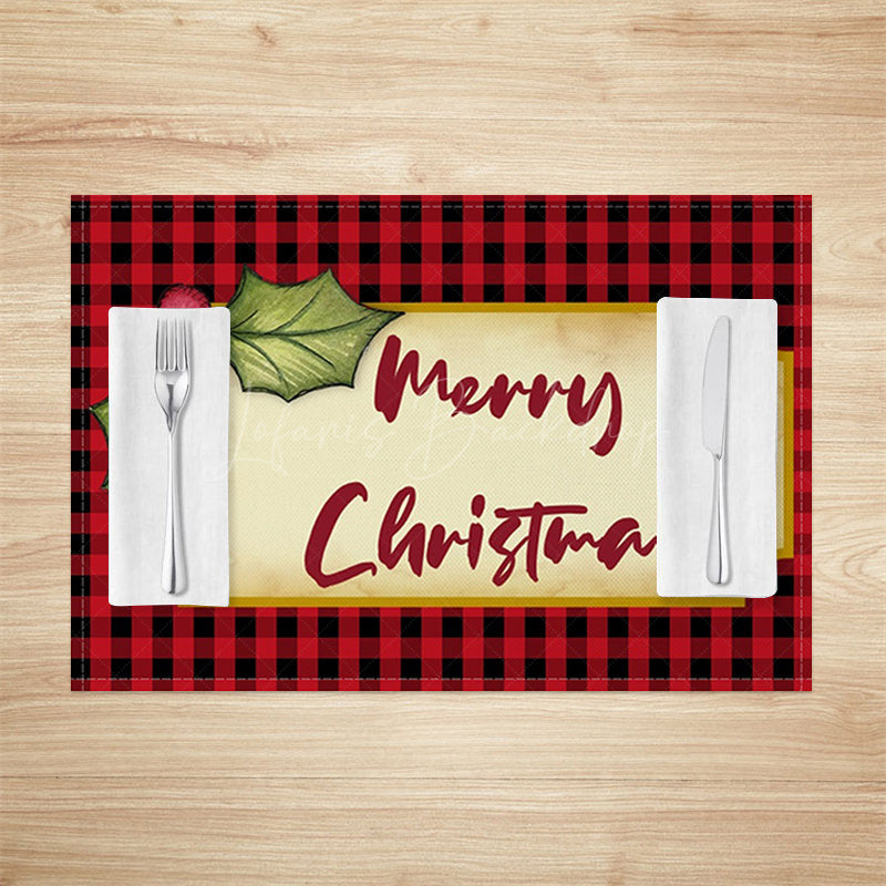 Lofaris Cherry Leaves Red Plaid Christmas Set Of 4 Placemats