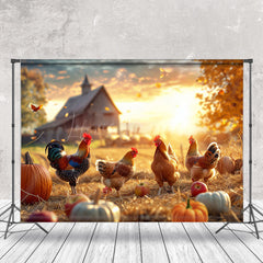 Lofaris Chickens Maple Leaves Pumpkin Autumn Farm Backdrop