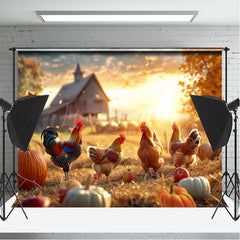 Lofaris Chickens Maple Leaves Pumpkin Autumn Farm Backdrop