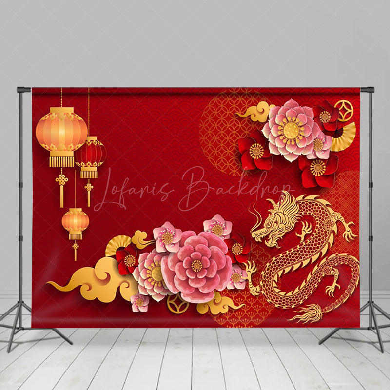 Lofaris Chinese Red Dragon Totem New Year Party Backdrop