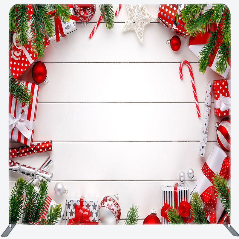 Lofaris Christmas Balls Gifts White Stripe Pillow Case Backdrop