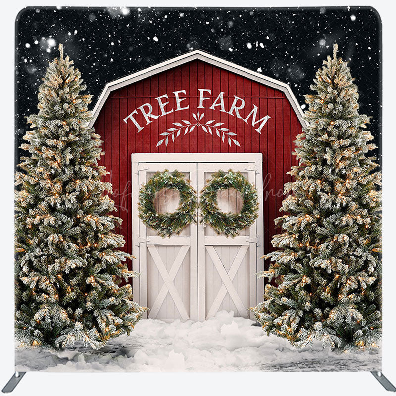 Lofaris Christmas Barn Door Tree Tension Fabric Backdrop